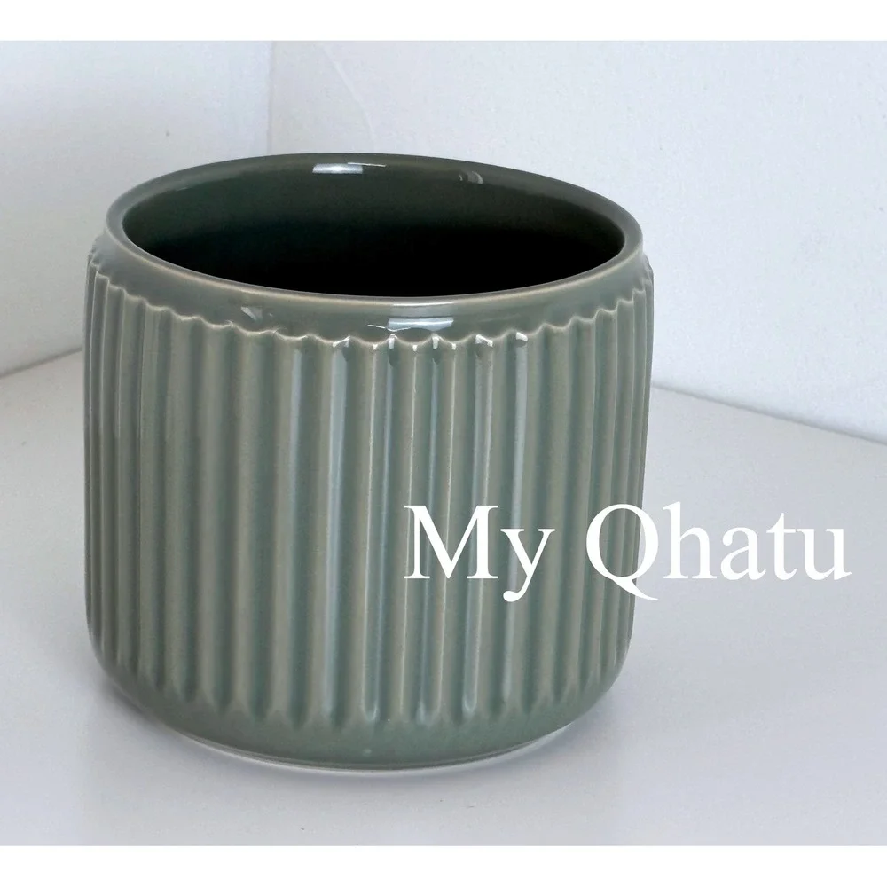 IKEA STILREN Plant Pot Green Stoneware Planter 4.75